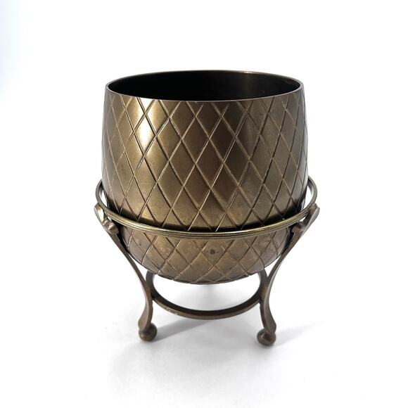 Vintage Brass Bowl Planter With Raised Pedestal Stand 6